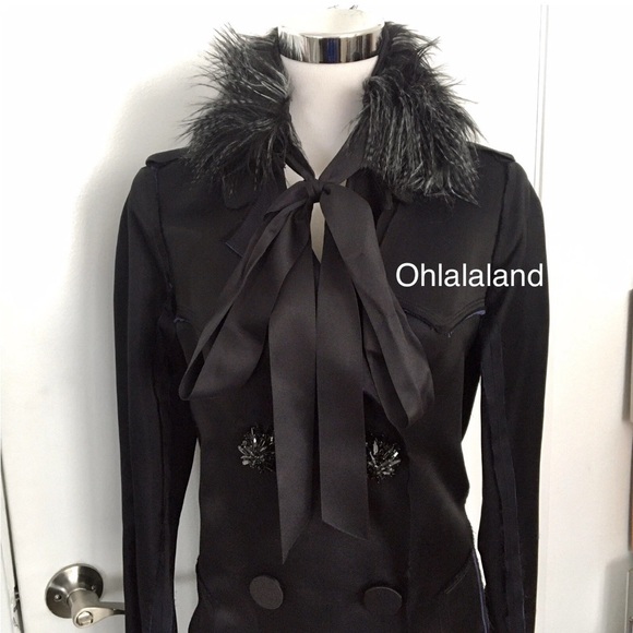🖤 LANVIN H&M SILK SATIN FAUX FUR COAT EU 32 US 2 XS - Picture 5 of 9